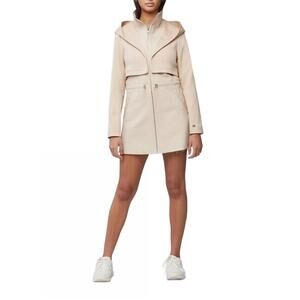 NEW SOIA&KYO mixed media coat with dramatic hood and thermolite fill in sand